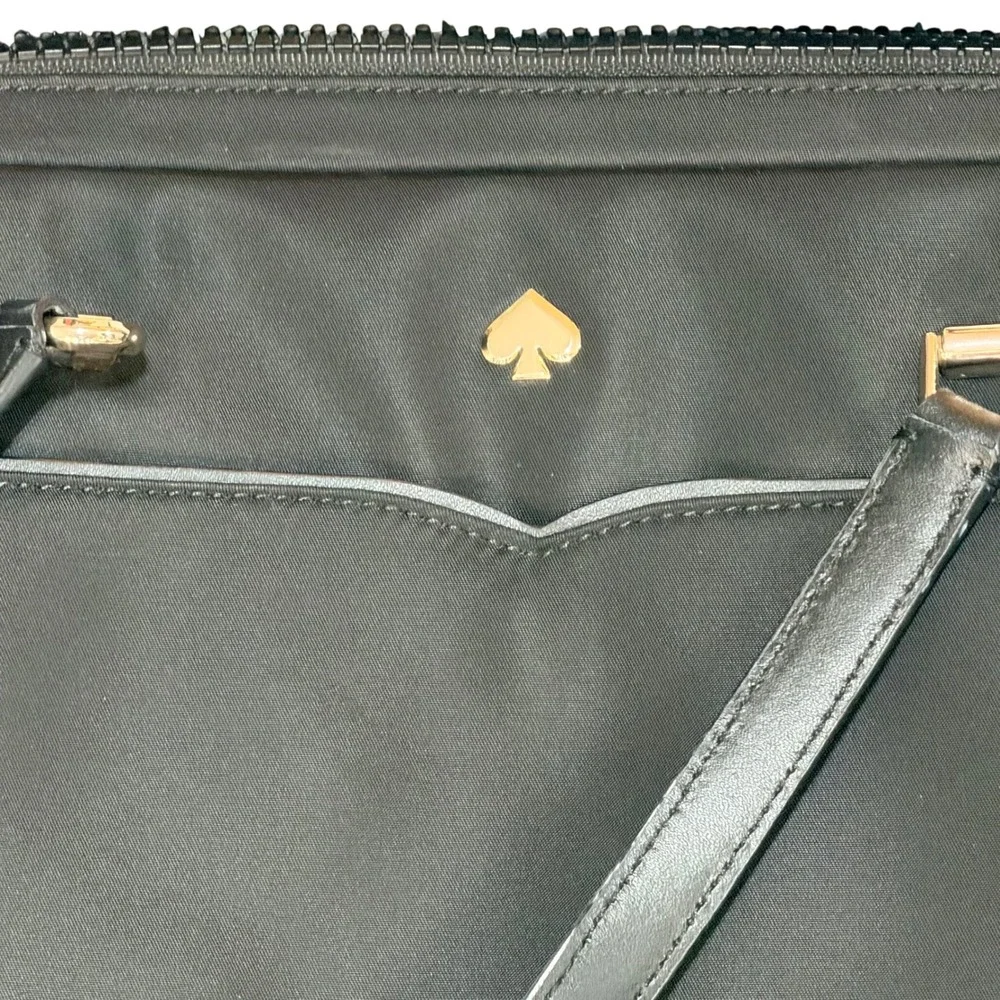 Kate Spade Laptop Bag Women Black Nylon Leather Trim Slim Briefcase Crossbody